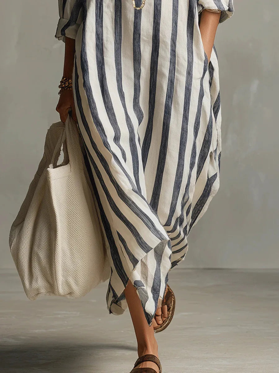Women's Striped Long Shirt Dress