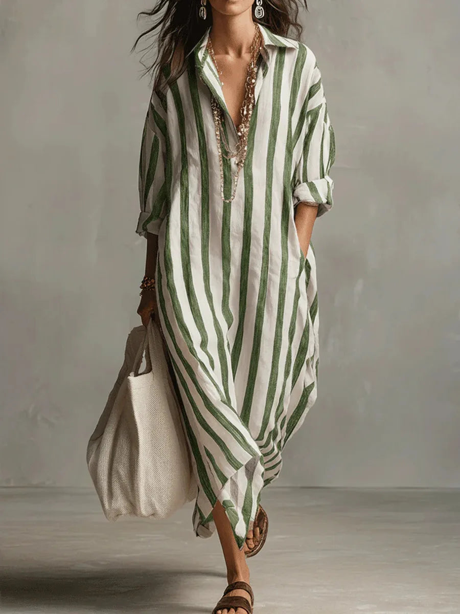 Women's Striped Long Shirt Dress