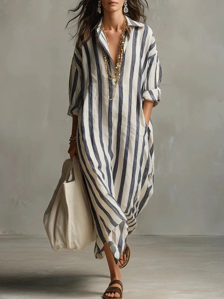 Women's Striped Long Shirt Dress