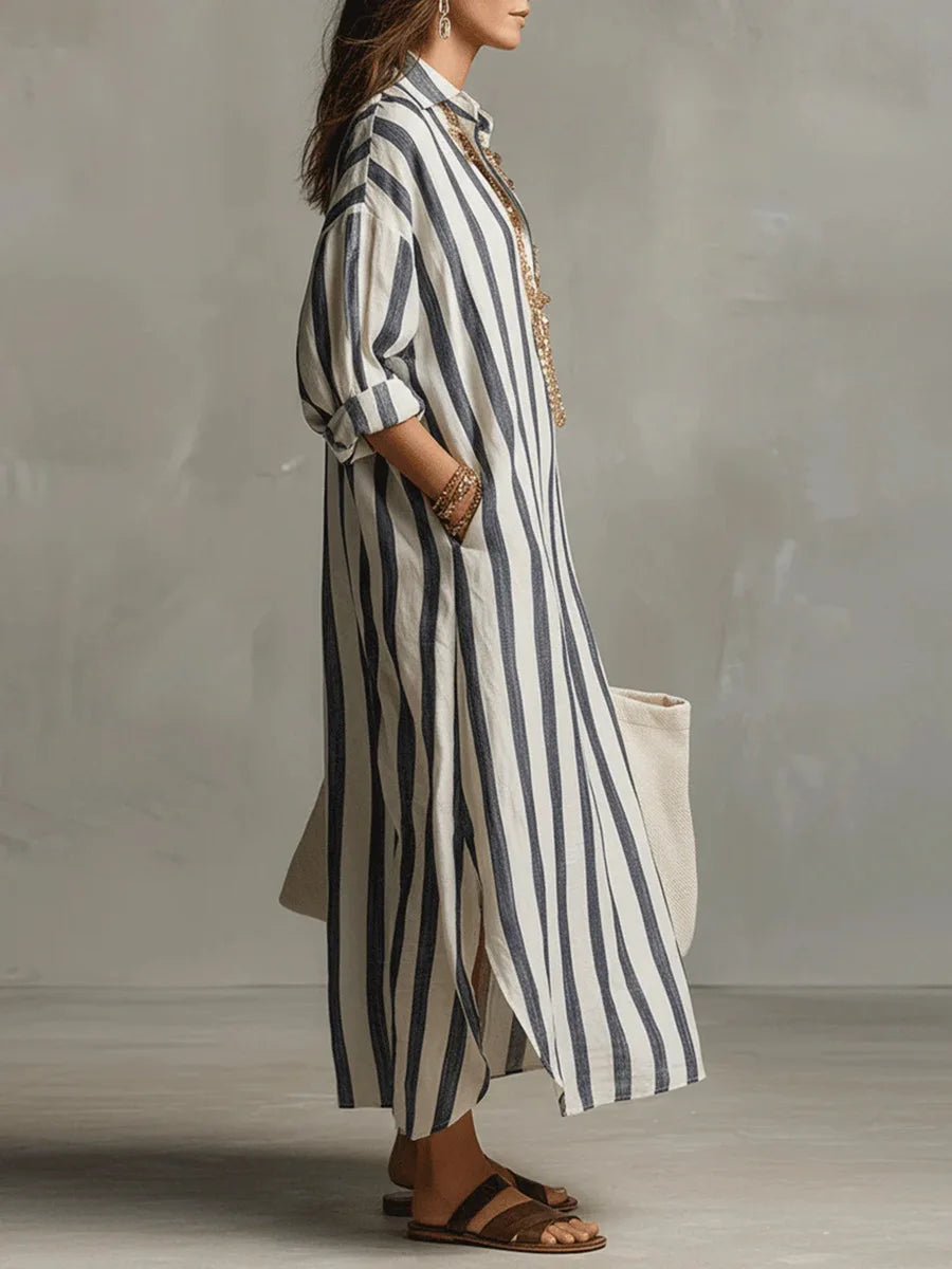 Women's Striped Long Shirt Dress
