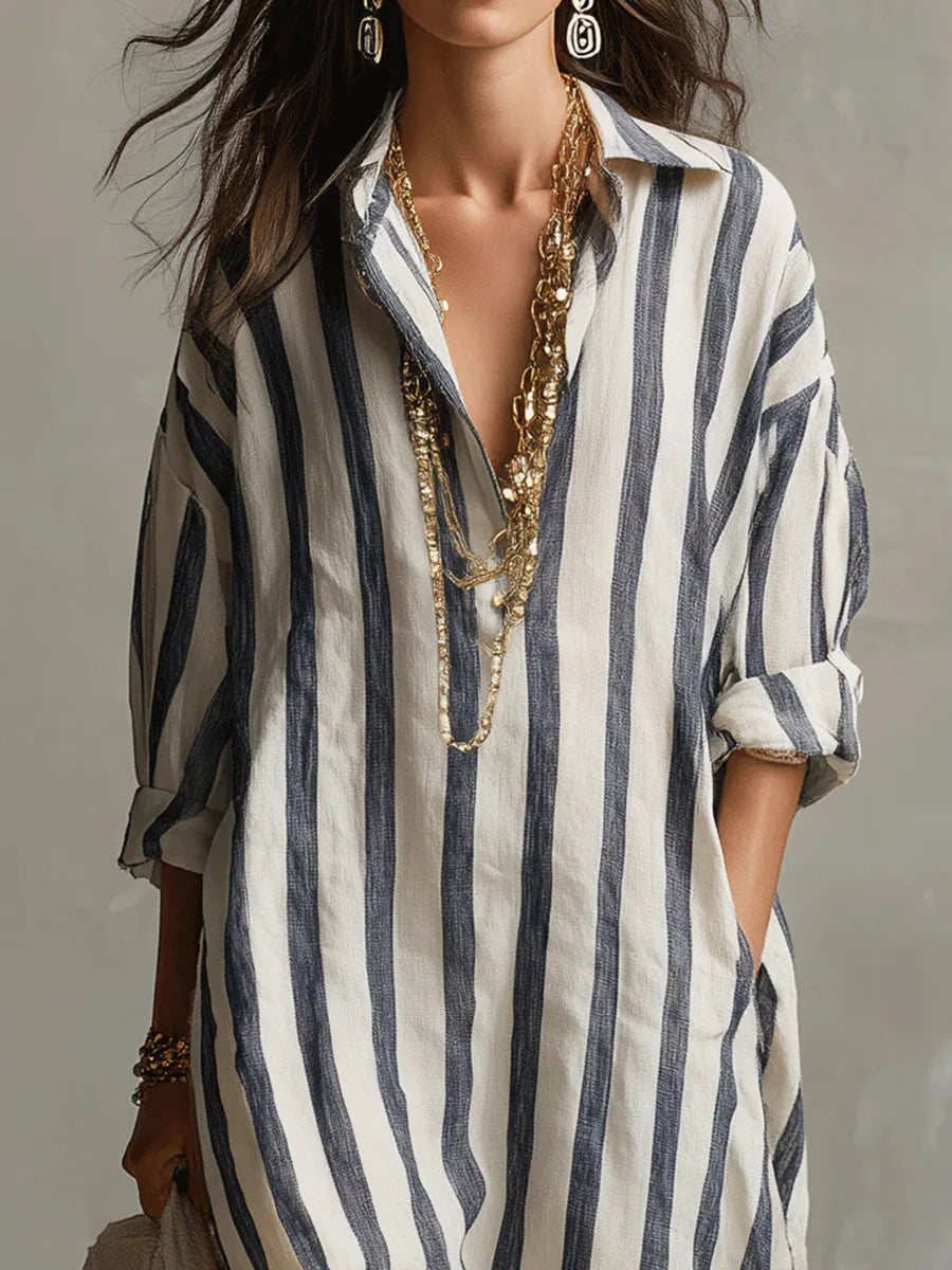 Women's Striped Long Shirt Dress
