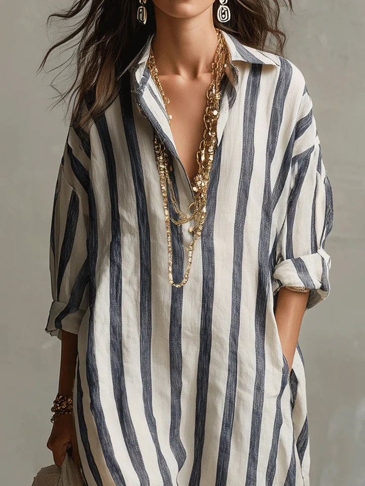 Women's Striped Long Shirt Dress