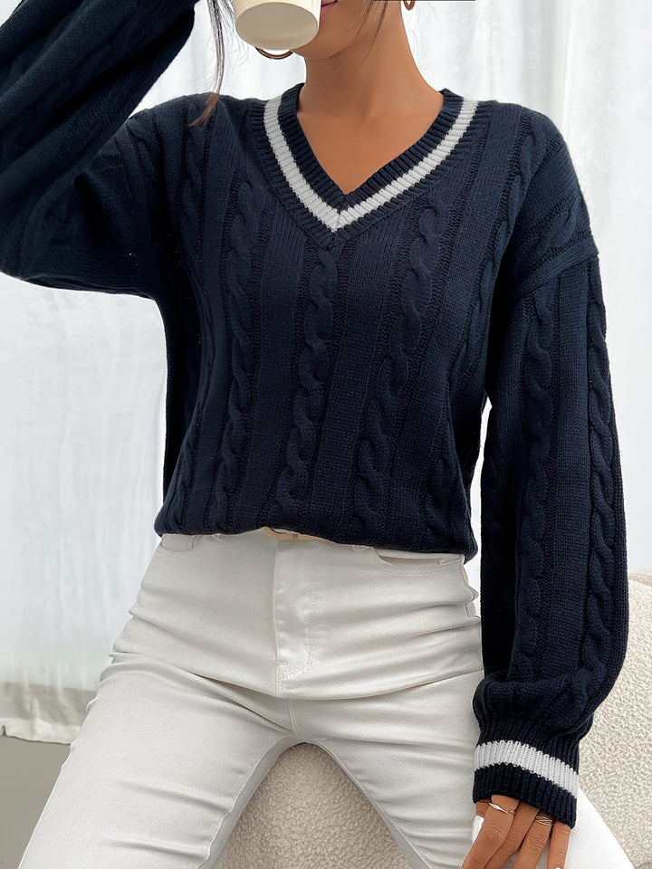 Women's Cable Knit V-Neck Jumper