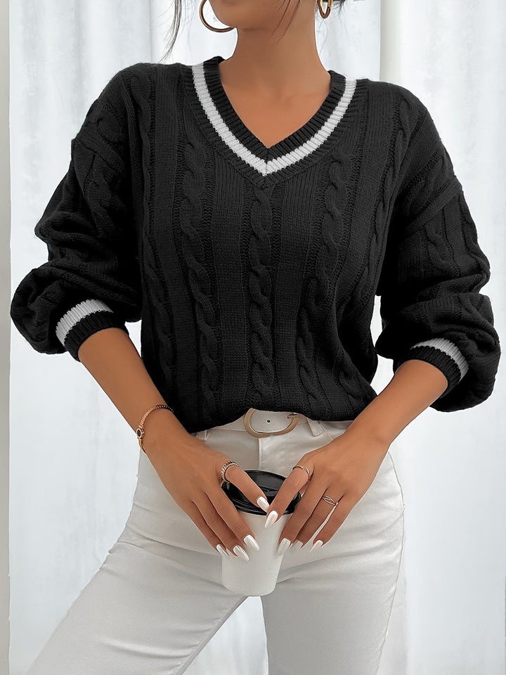 Women's Cable Knit V-Neck Jumper