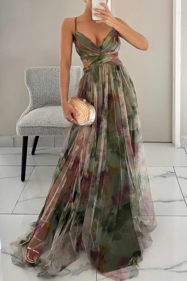Women's V-Neck Printed Maxi Dress