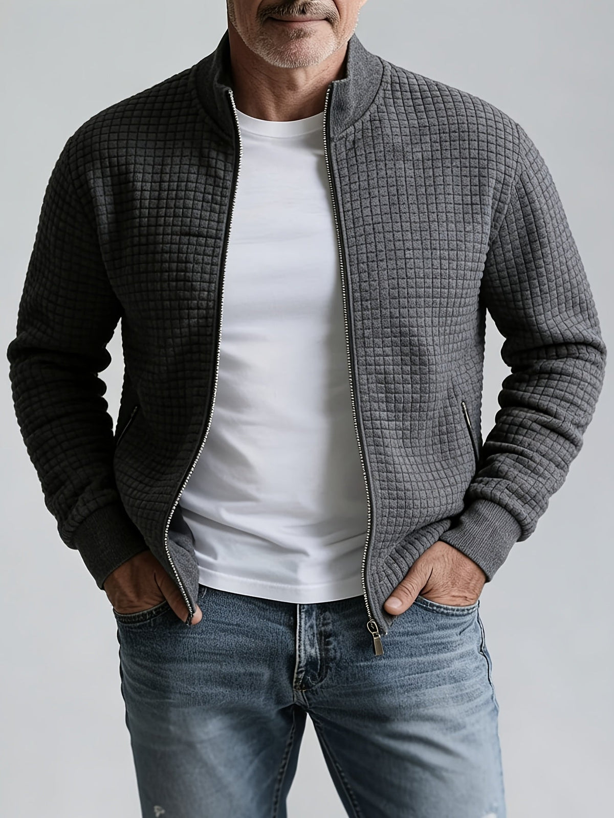 Men's Zip Up Cardigan with Stand Up Collar