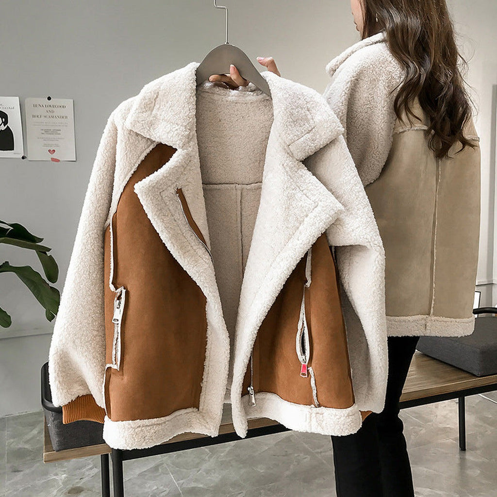 Manteau teddy en fausse peau lainée pour femme