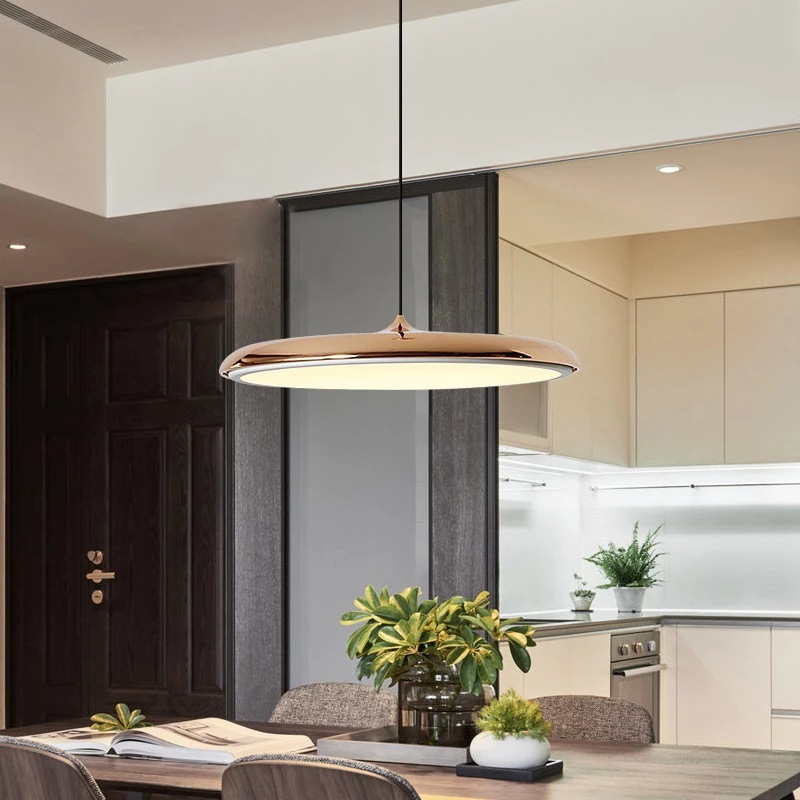 Bathroom Pendant Light Fixtures with Modern Minimalist Saucer Shade and Integrated LED - Image 2