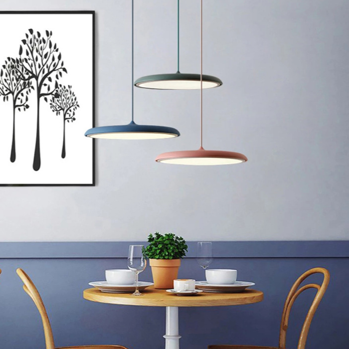 Bathroom Pendant Light Fixtures with Modern Minimalist Saucer Shade and Integrated LED - Image 3