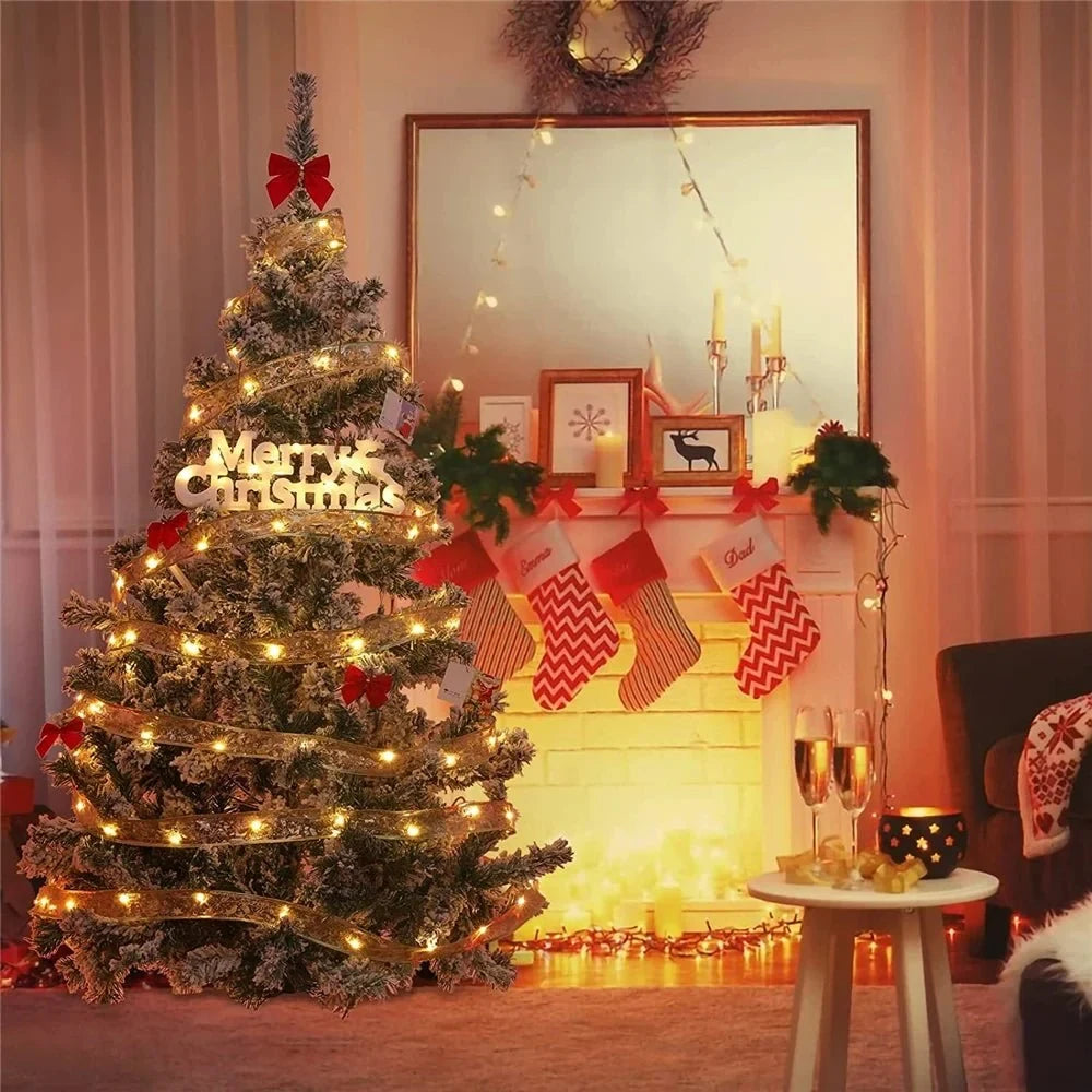Battery-Operated Christmas Ribbon Bows with LED Fairy Lights and Wired Edges for Tree - Image 2