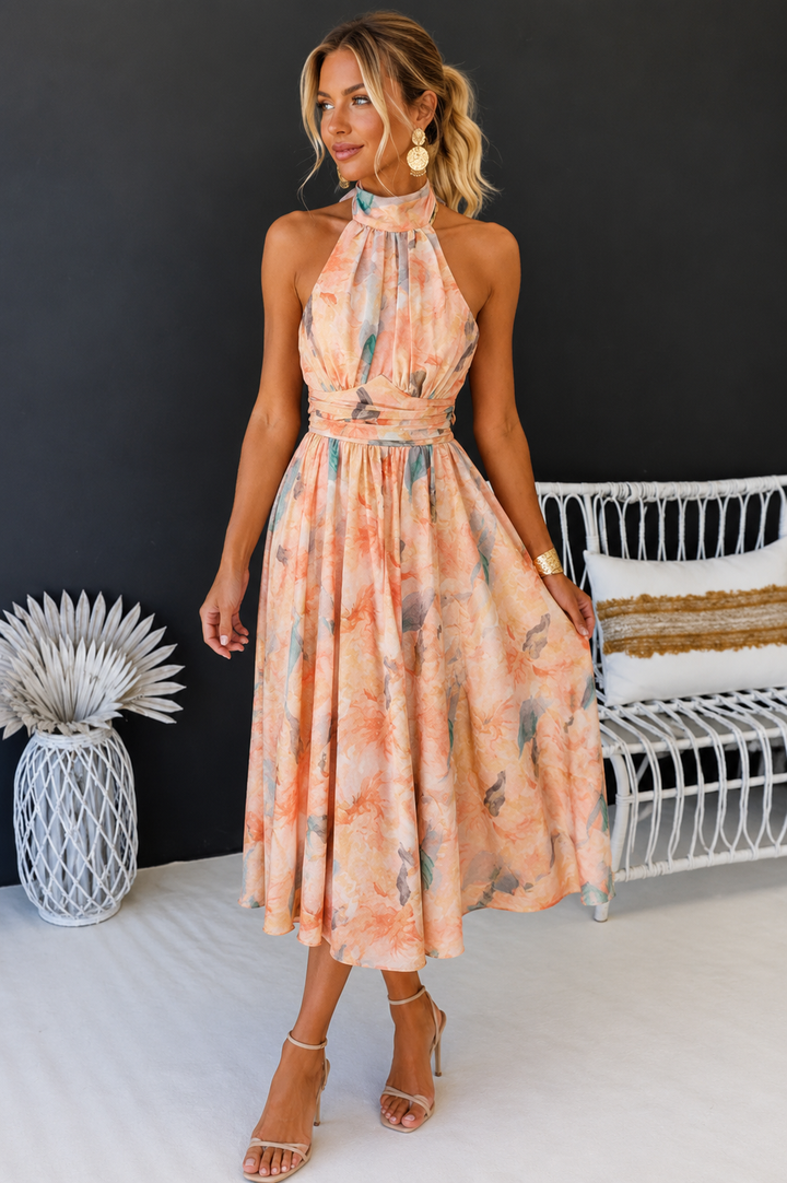 Women's Floral Halter Neck Maxi Dress