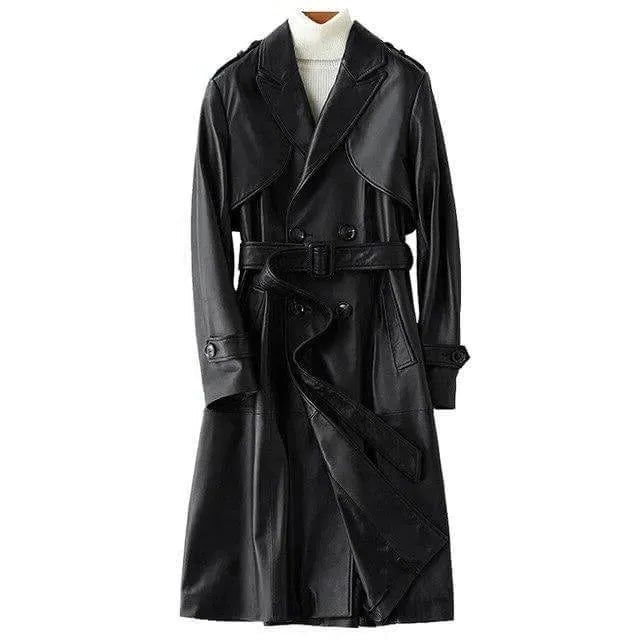 Women's Leather Double Breasted Trench Coat