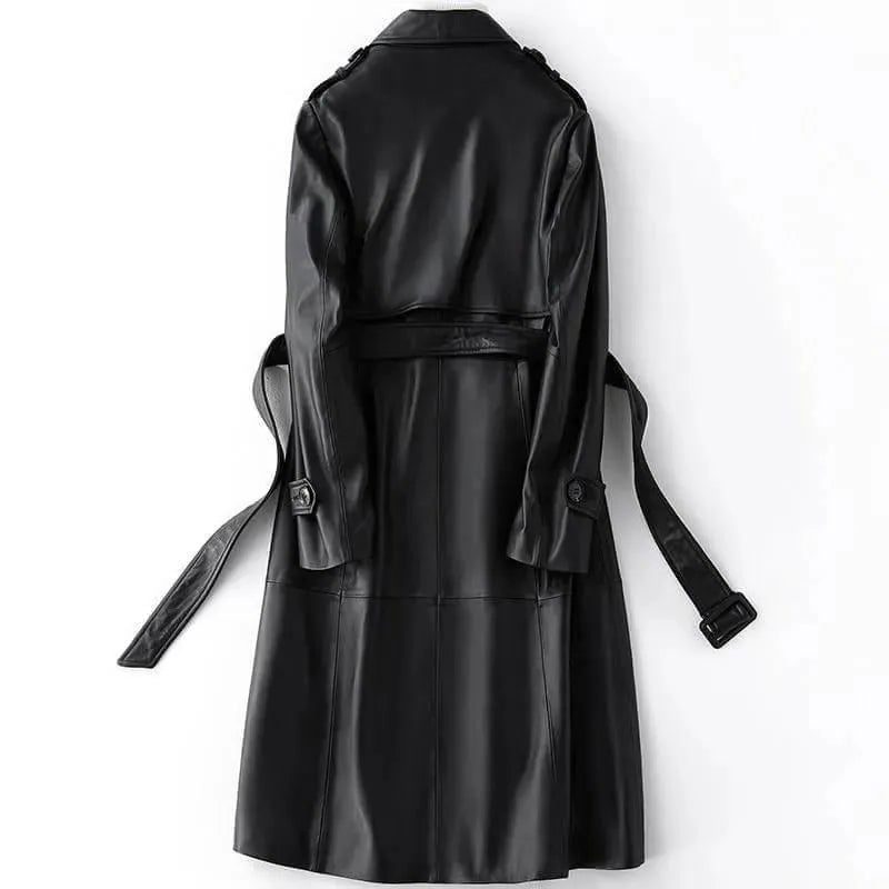 Women's Leather Double Breasted Trench Coat
