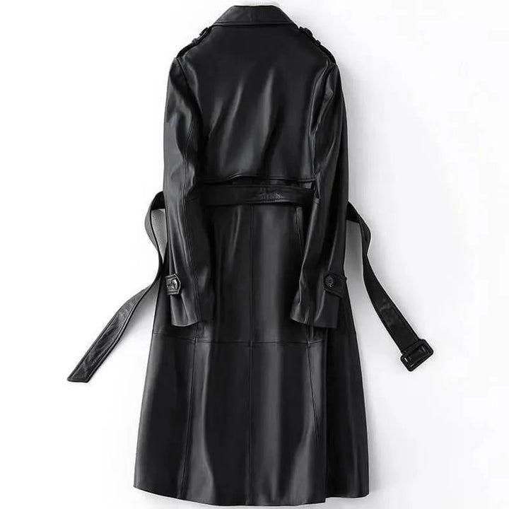 Women's Leather Double Breasted Trench Coat