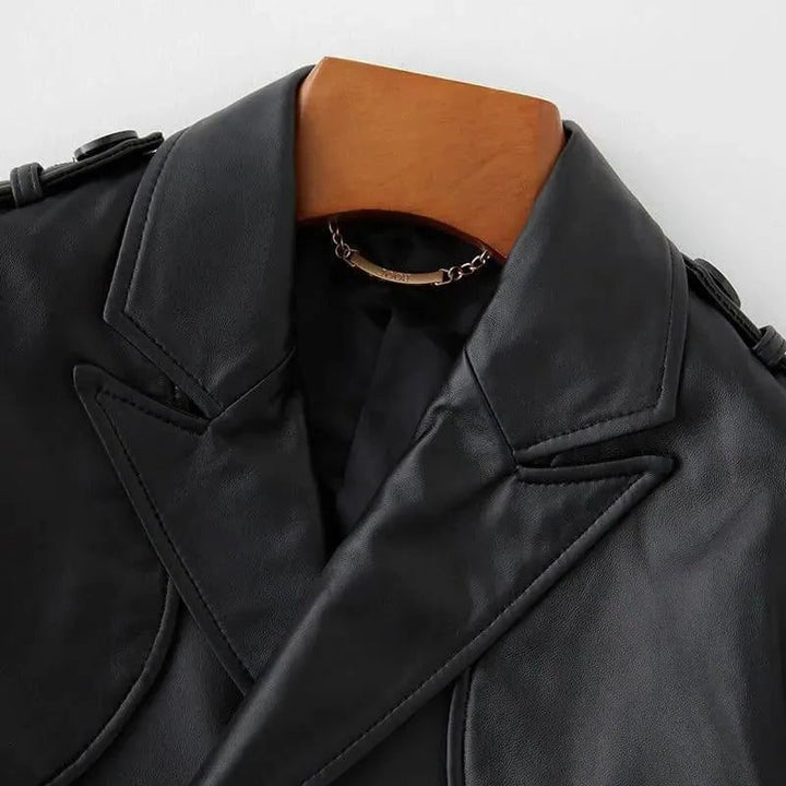 Women's Leather Double Breasted Trench Coat