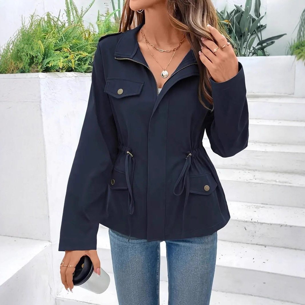 Women's Belted Zip Up Raincoat