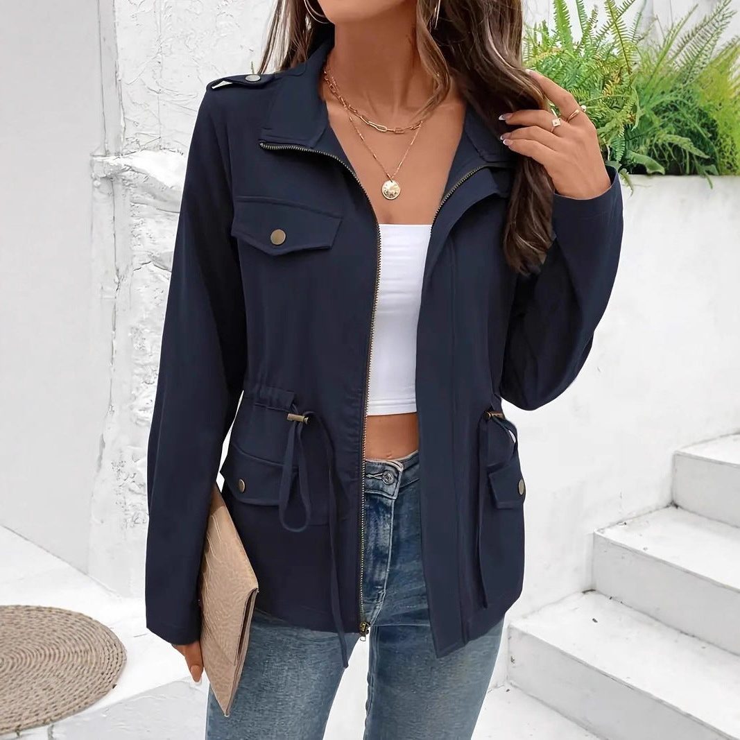 Women's Belted Zip Up Raincoat