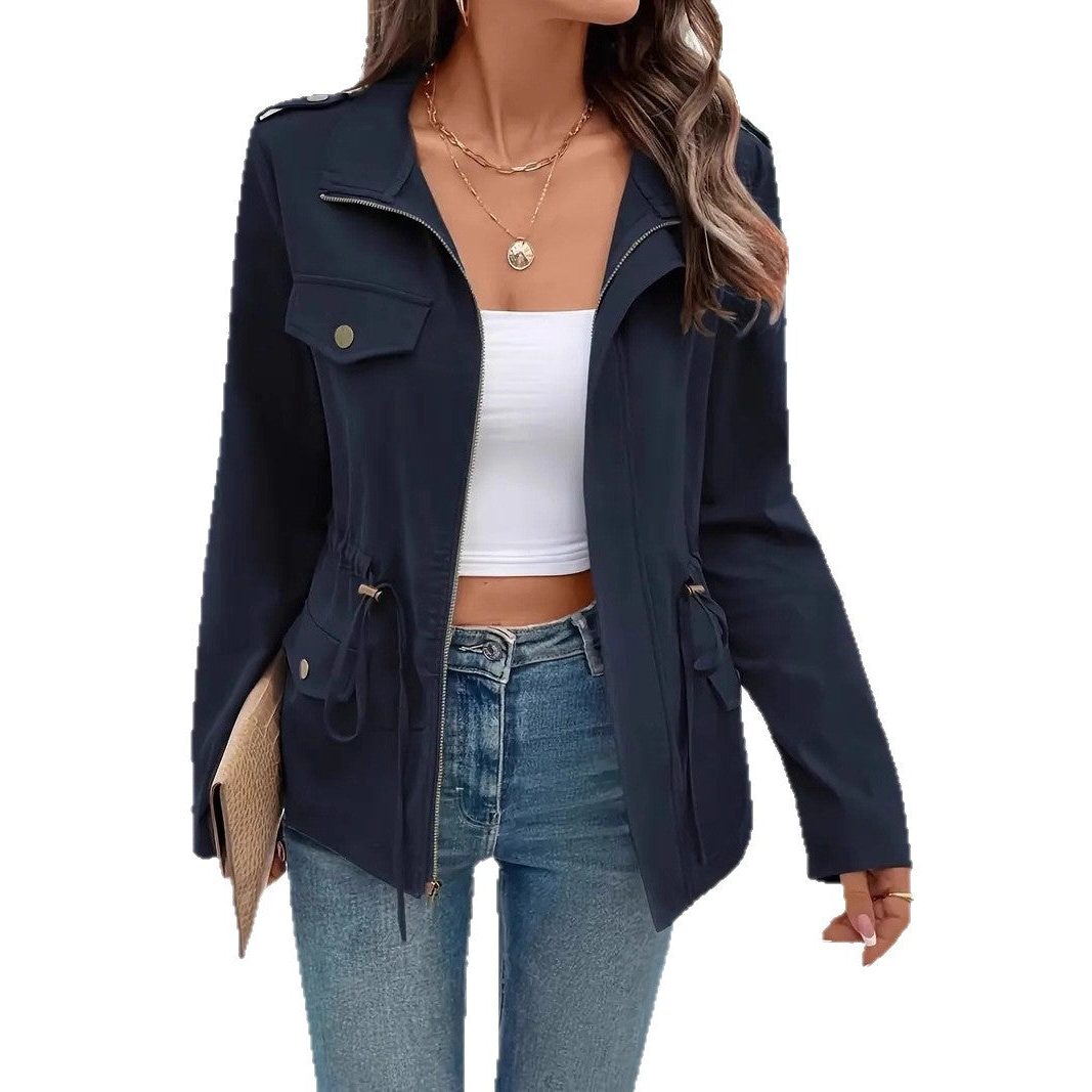 Women's Belted Zip Up Raincoat