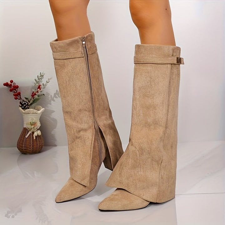 Women's Knee High Suede-Look Block Heel Boots