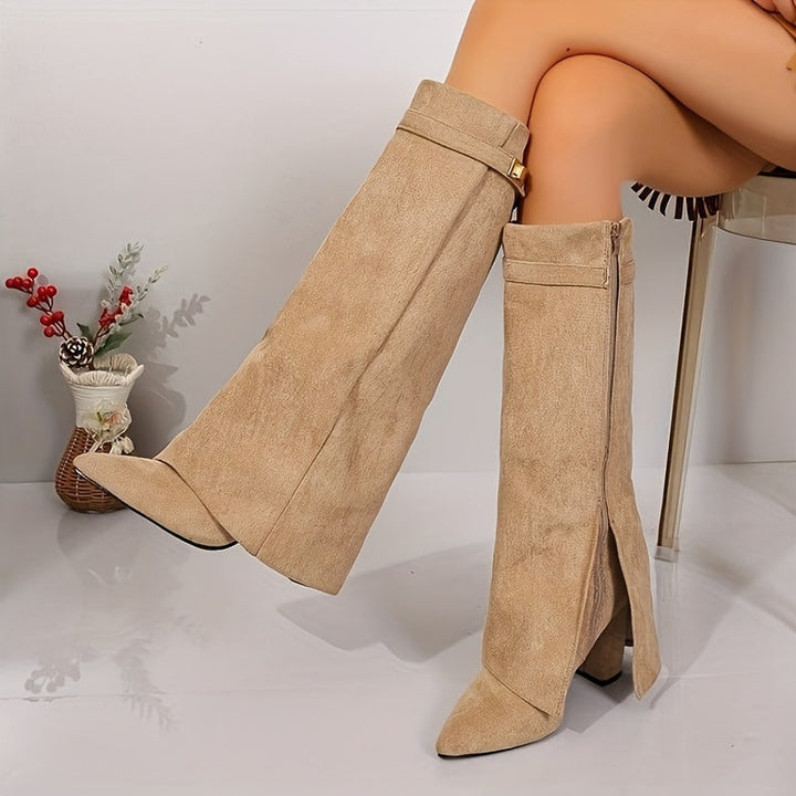 Women's Knee High Suede-Look Block Heel Boots