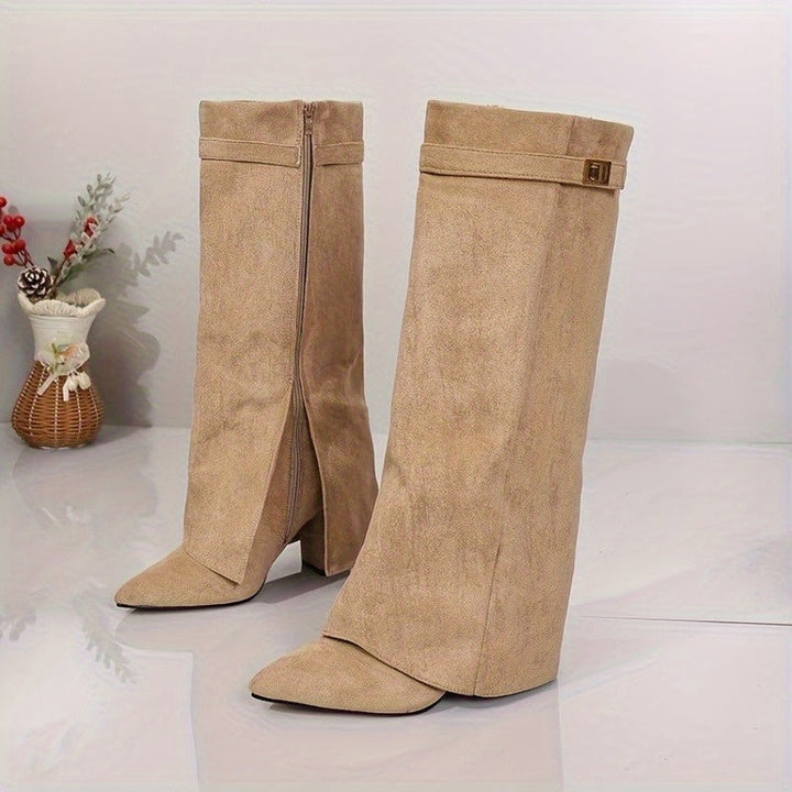 Women's Knee High Suede-Look Block Heel Boots