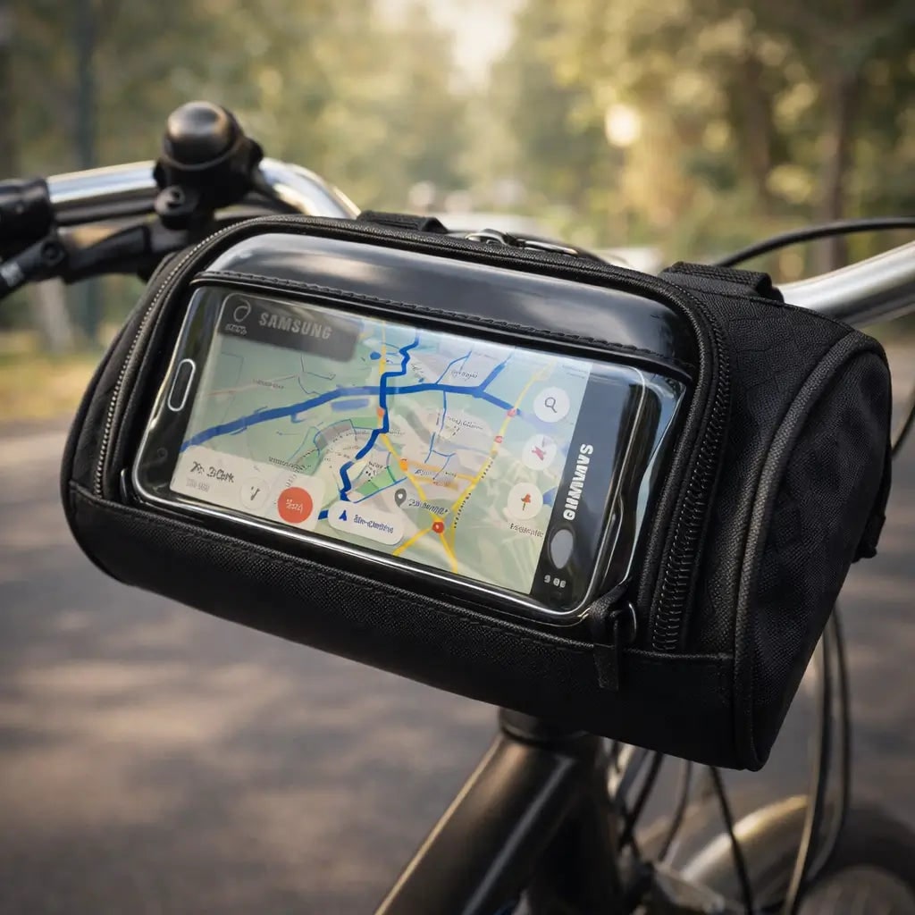 Bike Handlebar Bag with Touchscreen Phone Pocket and Removable Padded Liner - Image 1