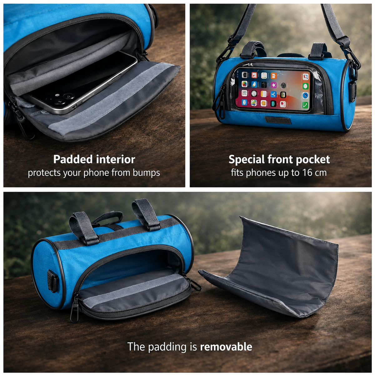 Bike Handlebar Bag with Touchscreen Phone Pocket and Removable Padded Liner - Image 3