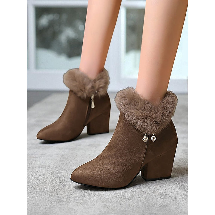Women's Fur Trimmed Block Heel Ankle Boots