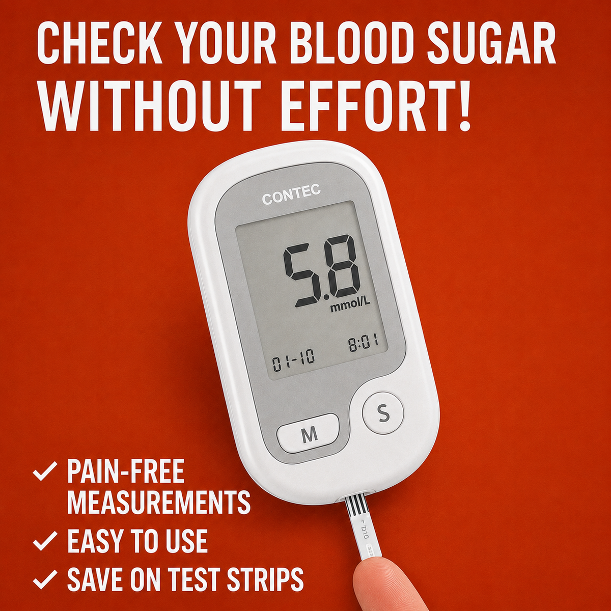 Blood Sugar Monitor with Digital Display and Portable Glucose Meter Test Kit - Image 2
