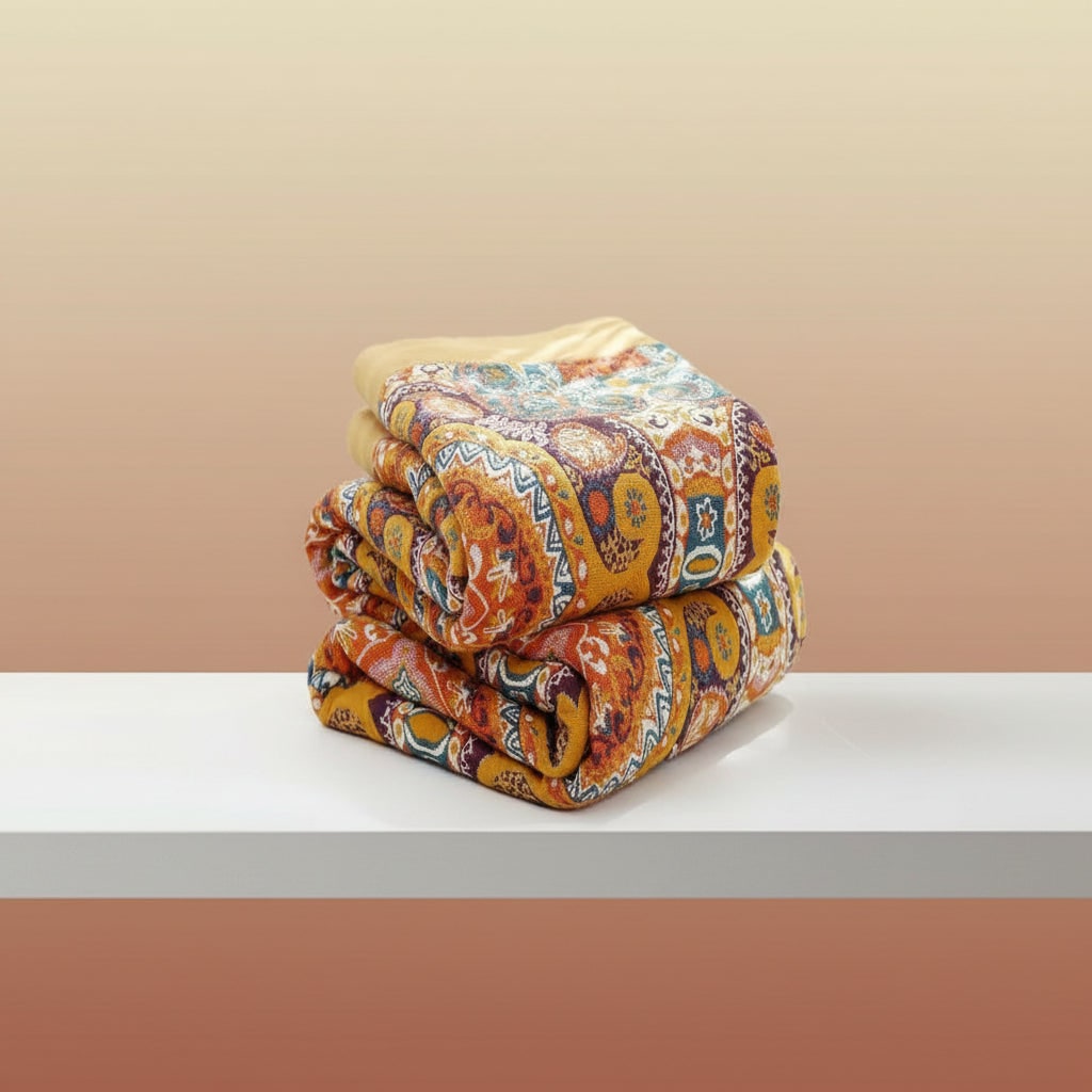 Boho Throw Blanket with Reversible Paisley Mandala Pattern and Decorative Border - Image 4