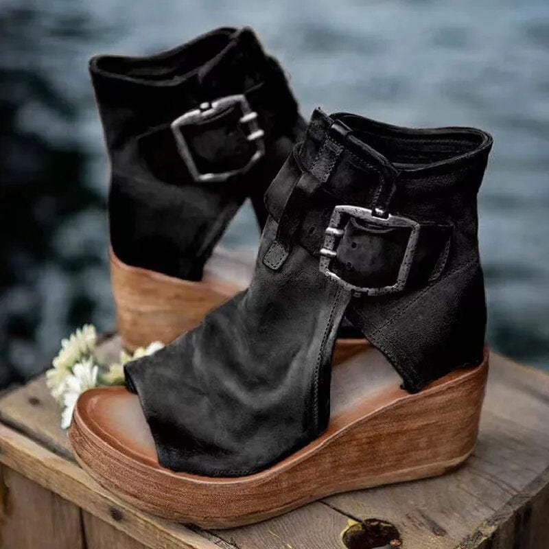 Botines con cuña y punta abierta para mujer