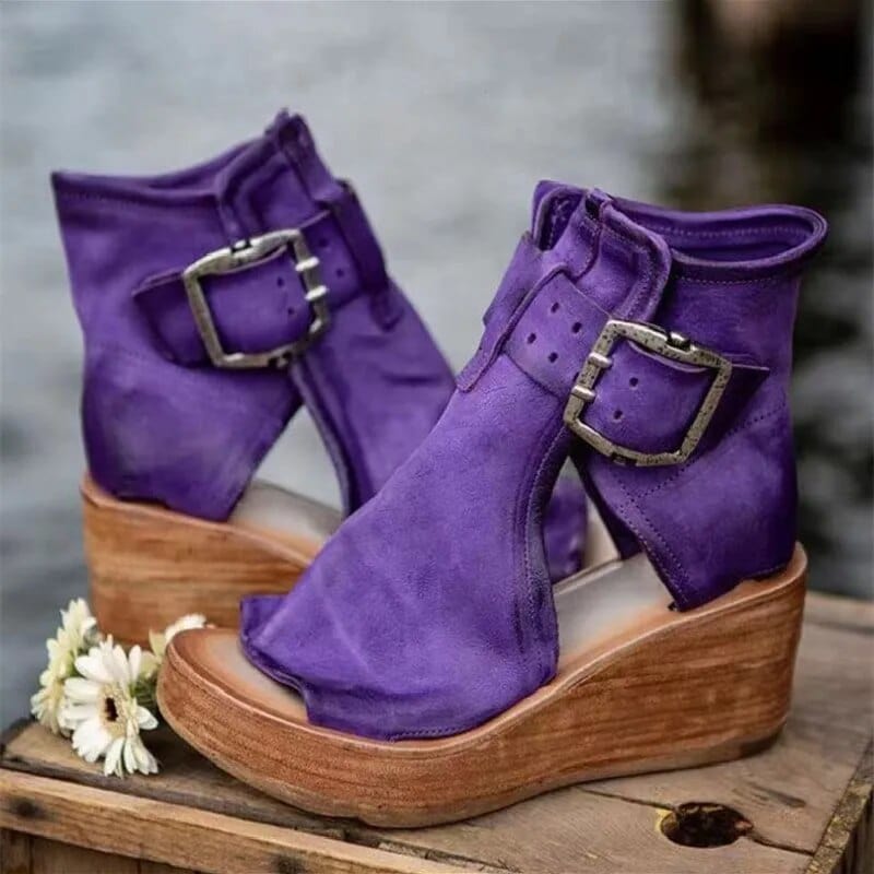 Botines con cuña y punta abierta para mujer