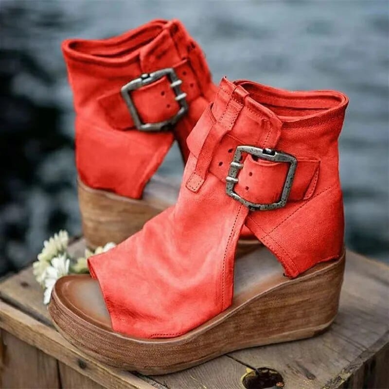 Botines con cuña y punta abierta para mujer