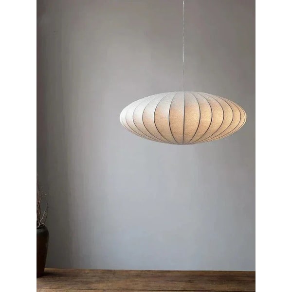 Bubble Pendant Light with Stretched Fabric Shade and Mid Century Modern Design - Image 1