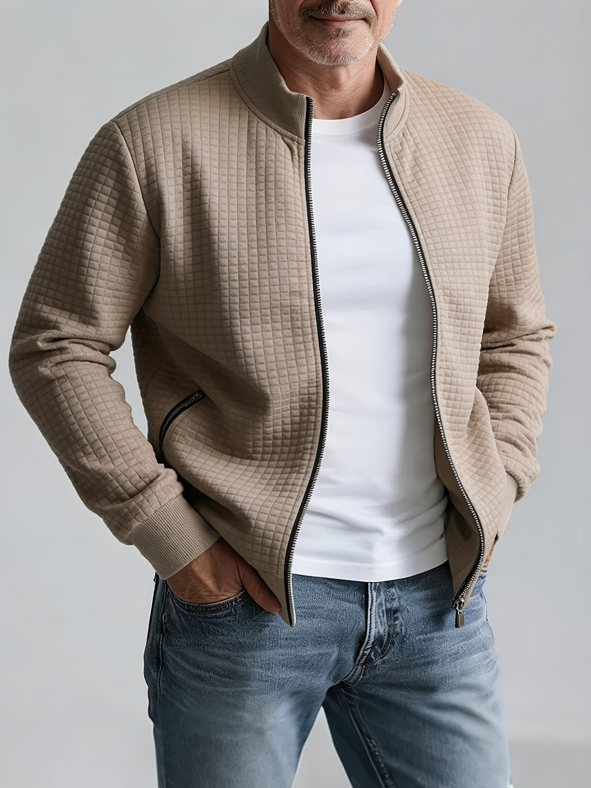 Men's Zip Up Cardigan with Stand Up Collar
