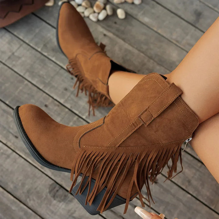 Women's Wide Calf Fringe Cowboy Boots