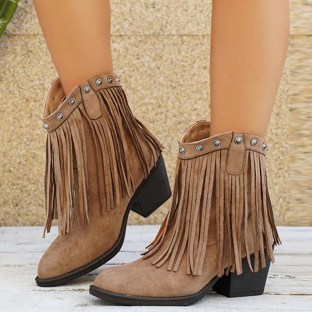 Women's Wide Calf Fringe Cowboy Boots