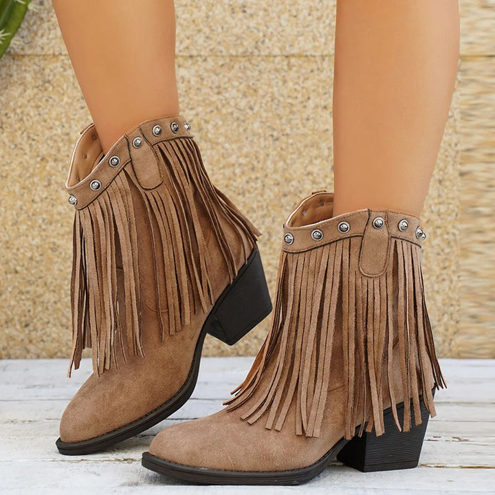 Women's Wide Calf Fringe Cowboy Boots