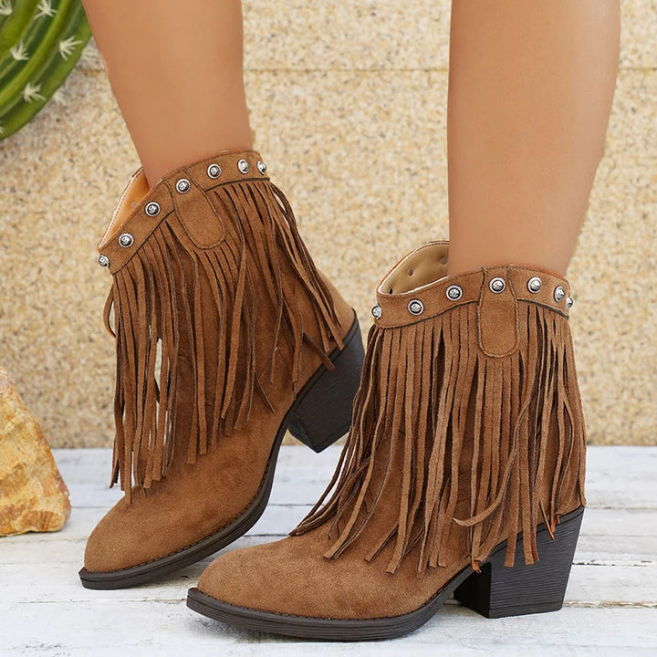 Women's Wide Calf Fringe Cowboy Boots