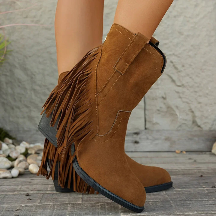 Women's Wide Calf Fringe Cowboy Boots