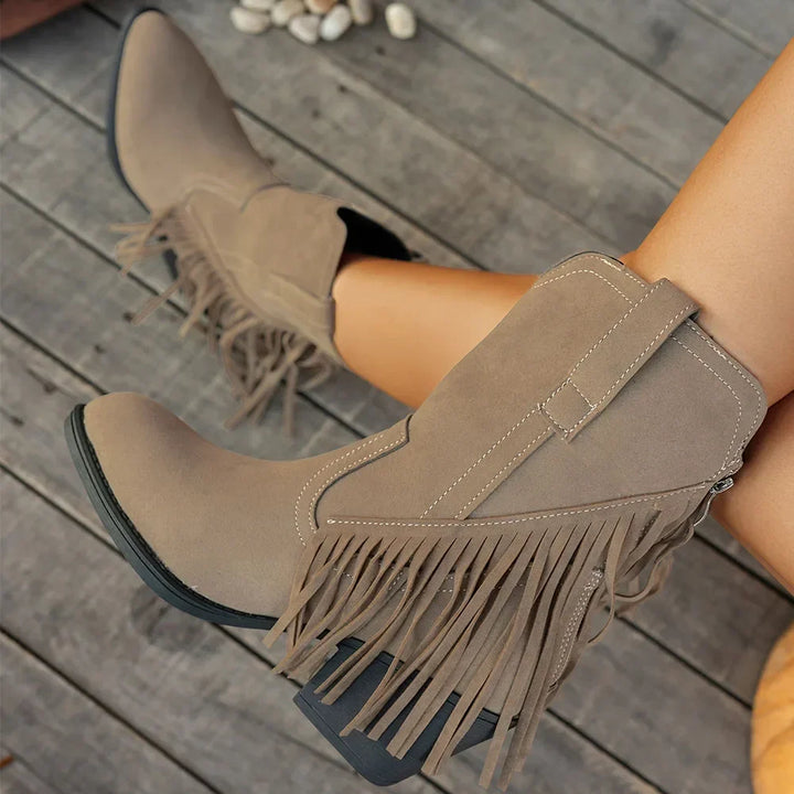 Women's Wide Calf Fringe Cowboy Boots