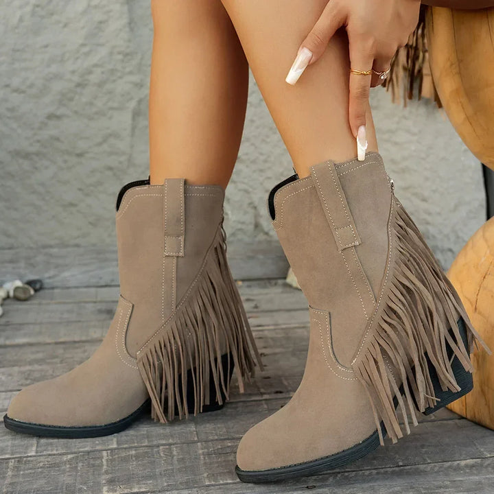 Women's Wide Calf Fringe Cowboy Boots