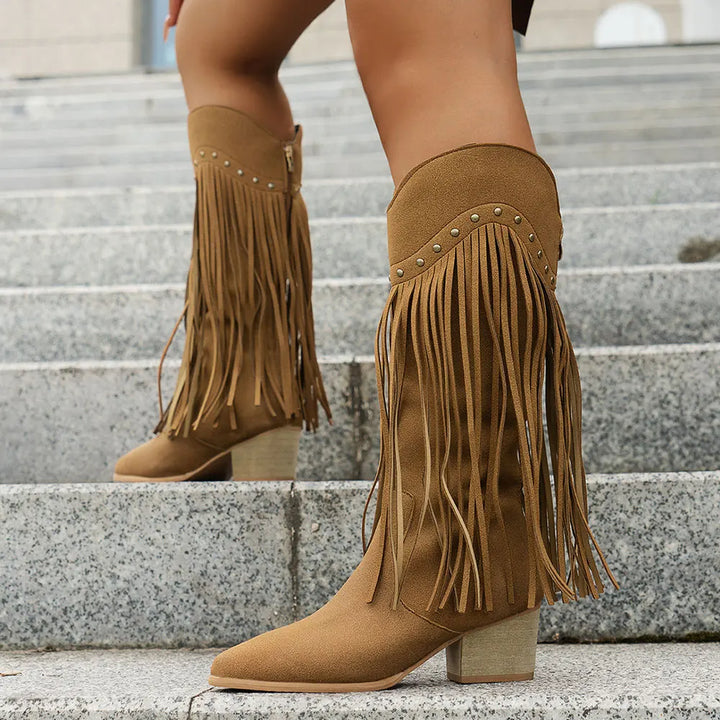 Women's Wide Calf Fringe Cowboy Boots