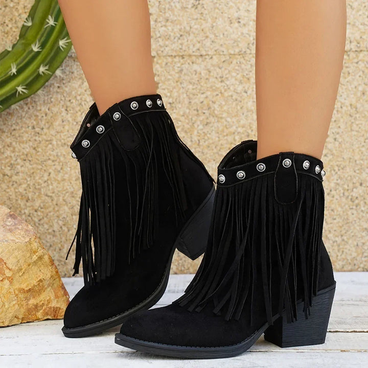 Women's Wide Calf Fringe Cowboy Boots