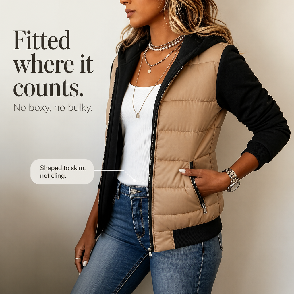 Women's Quilted Puffer Jacket with Knit Sleeves