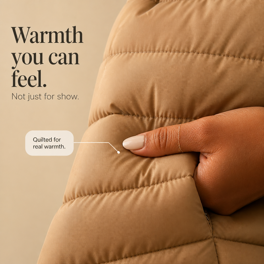 Women's Quilted Puffer Jacket with Knit Sleeves