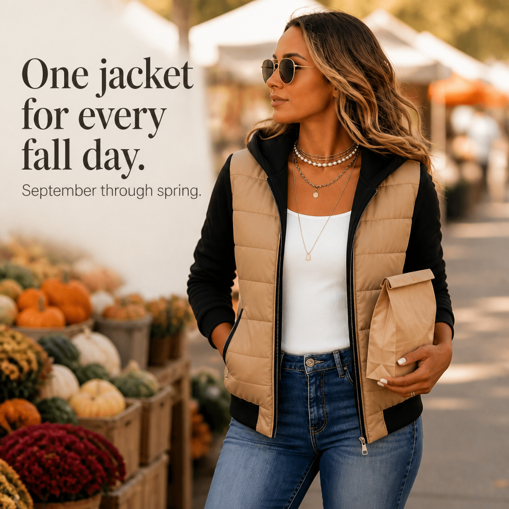 Women's Quilted Puffer Jacket with Knit Sleeves