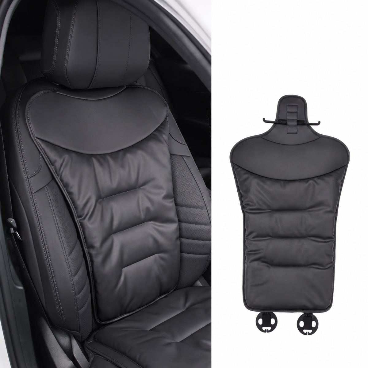 Car Seat Cushion with Lumbar Support and Quilted Faux Leather Back Pain Relief - Image 3