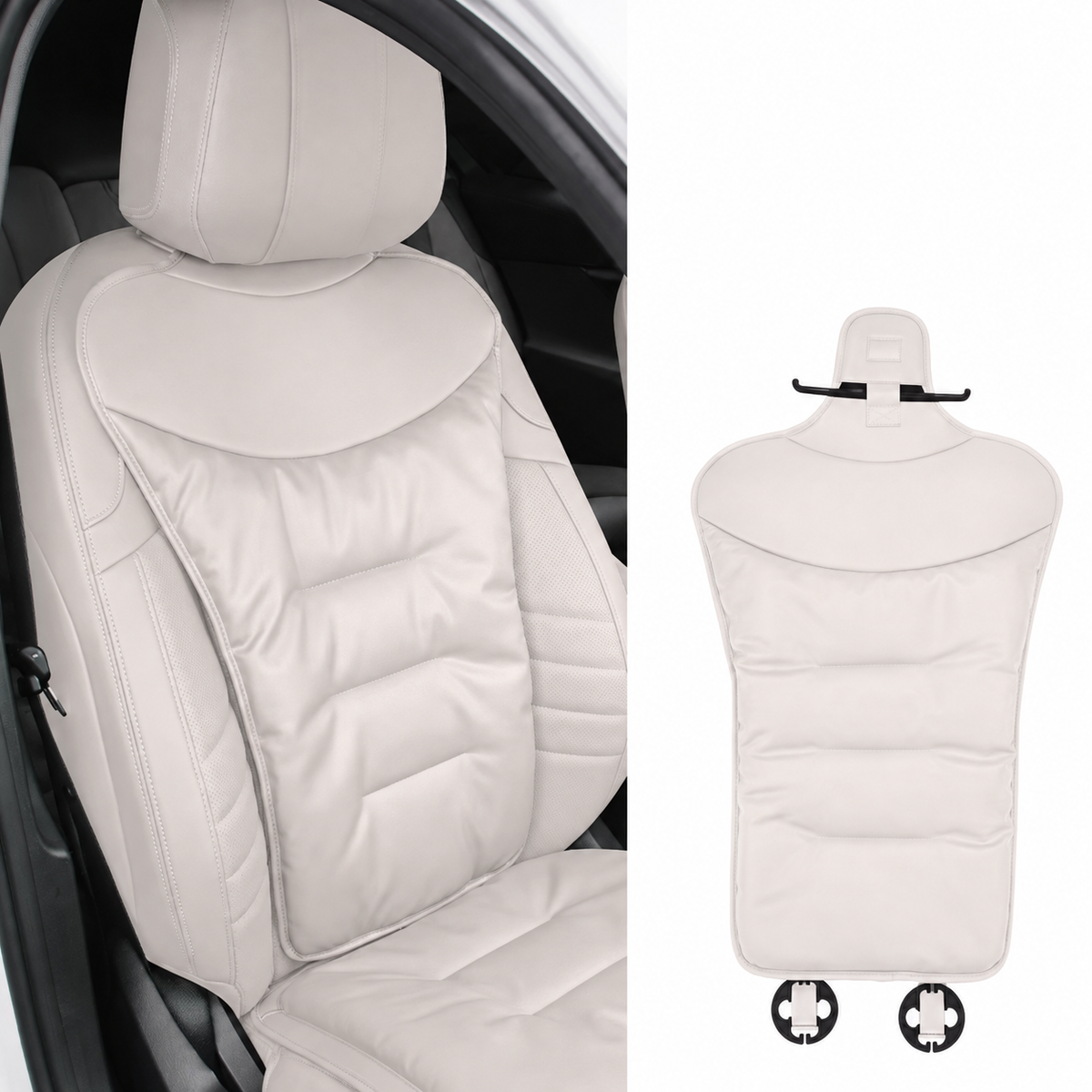 Car Seat Cushion with Lumbar Support and Quilted Faux Leather Back Pain Relief - Image 4