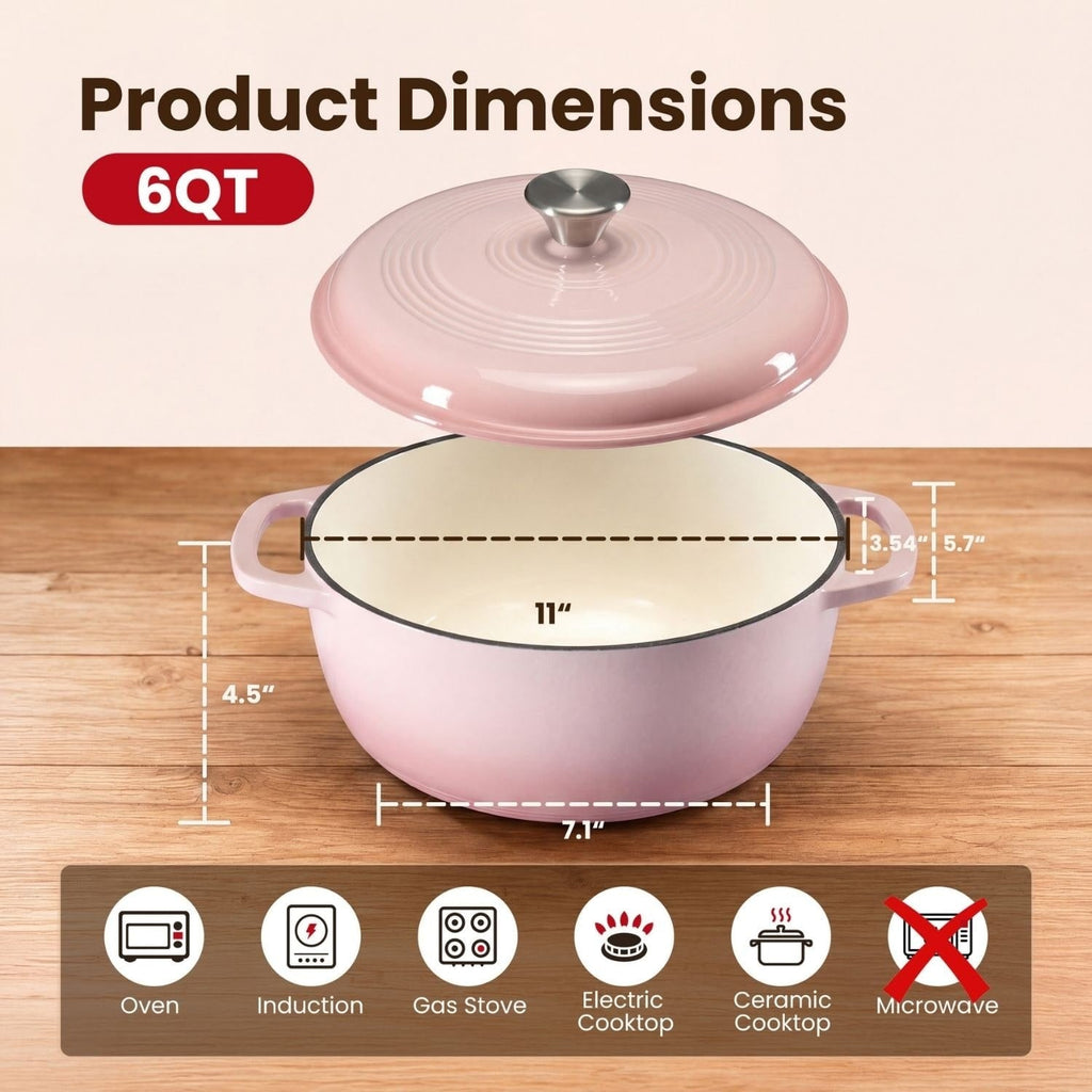 Cast Iron Dutch Oven Pot with Dual Handles for Bread Baking and Braising 6 Quart - Image 10